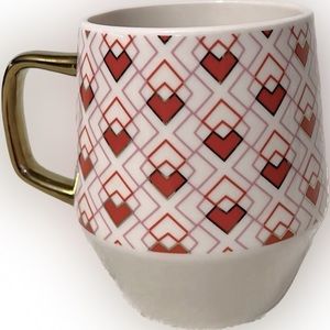 💥Vintage Heart Jumbo Mug Cup Gold Handle Ceramic Geometric Valentines Drinkware